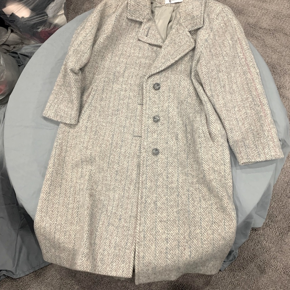 Vintage Wool Coat and White Scarf